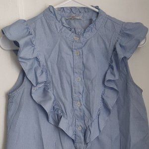 Love J Bib Front Ruffle Trim High Neck Blue White Medium